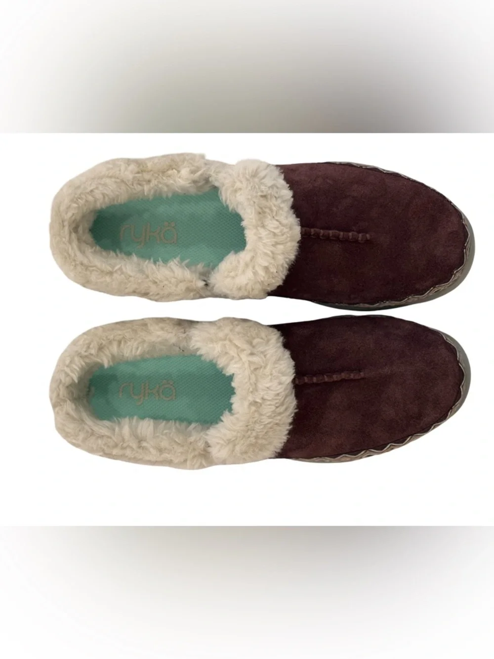 Ryka Brown Suede-Look Faux-Fur Slip-On Clog Slippers - Picture 3 of 6